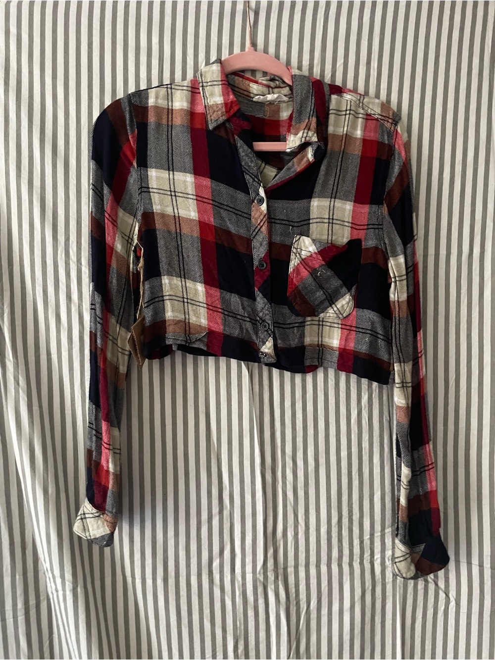 Plaid Flannel Long Sleeve Crop Top